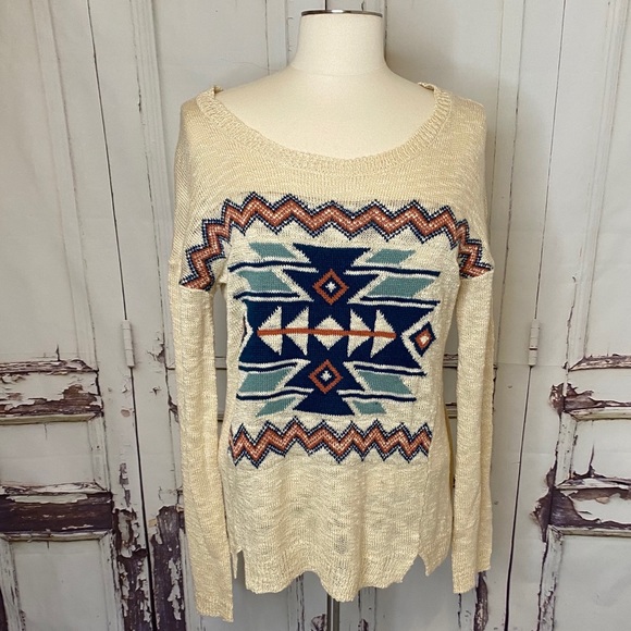 Pink Rose Sweaters - NWOT PINK ROSE cream blue aztec sweater xlarge